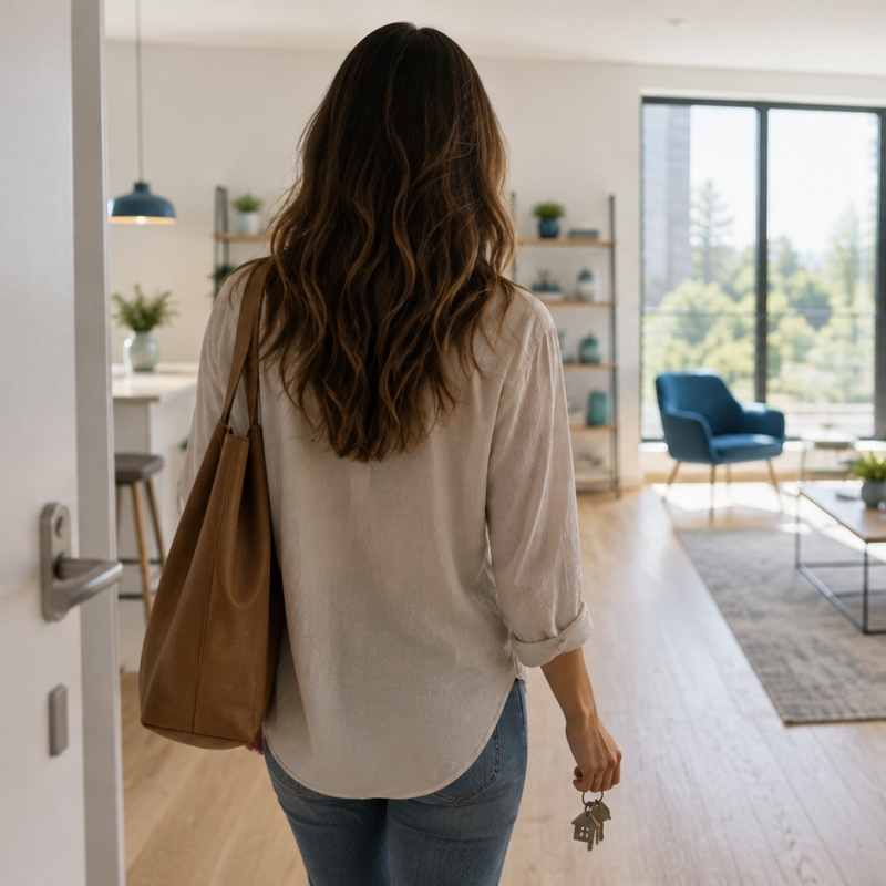 Imagen de una persona entrando en su nuevo hogar, su nuevo piso de alquiler